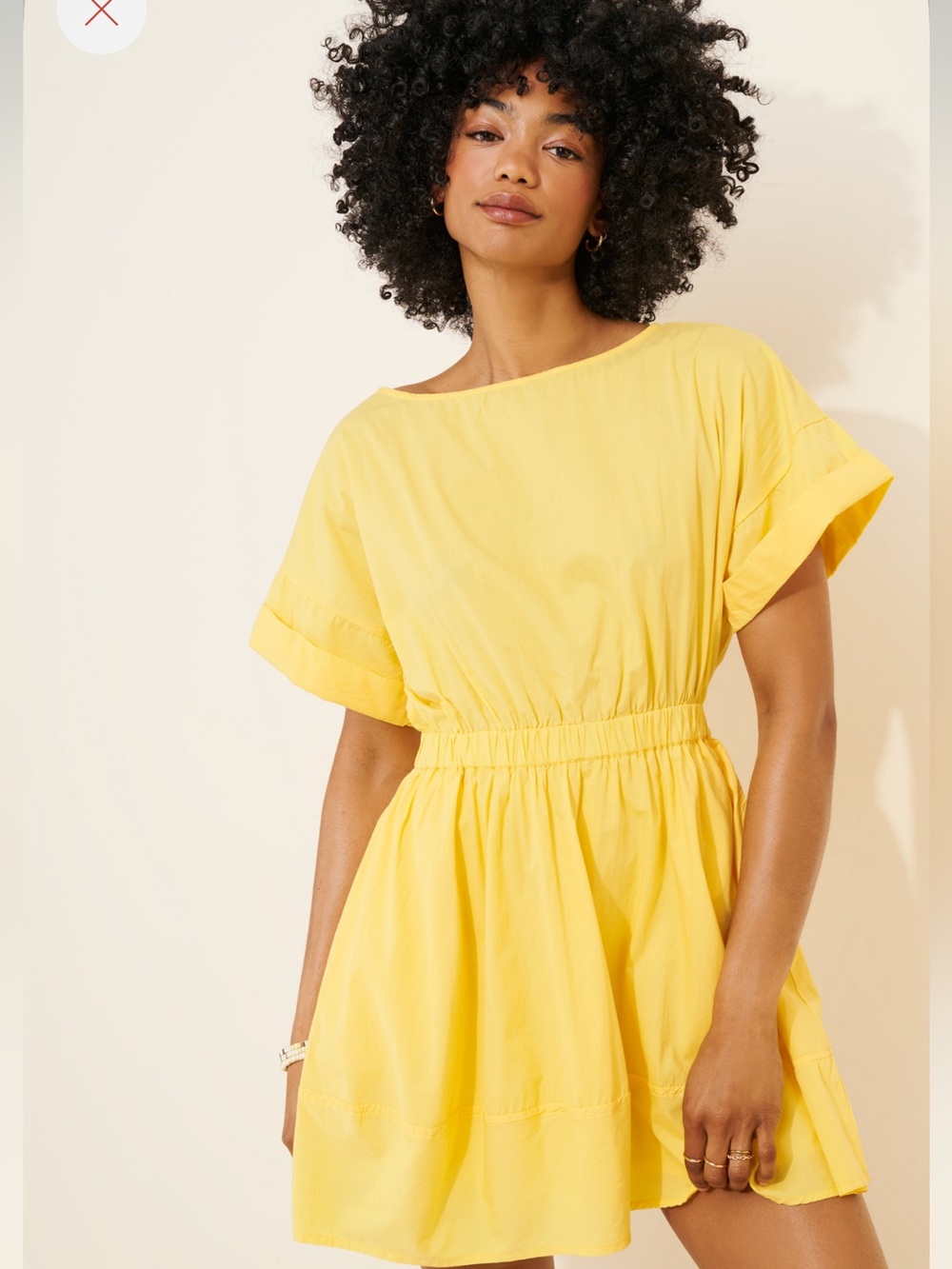 Free People Fulltime Fun Bright Yellow Short Sleeve Elastic Waist Mini Dress